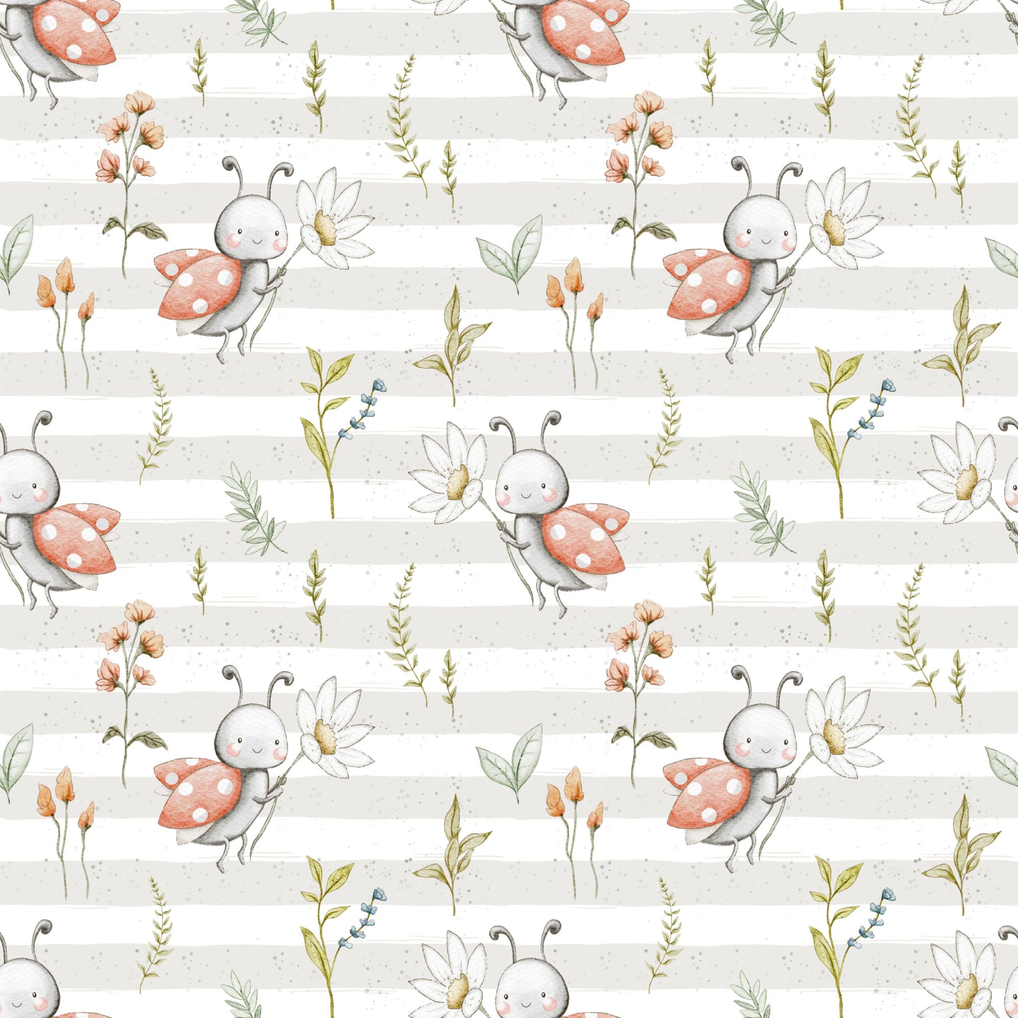 Jersey (Bio) Marienkäfer mit Blumen - Eigenproduktion - 10m Ballen